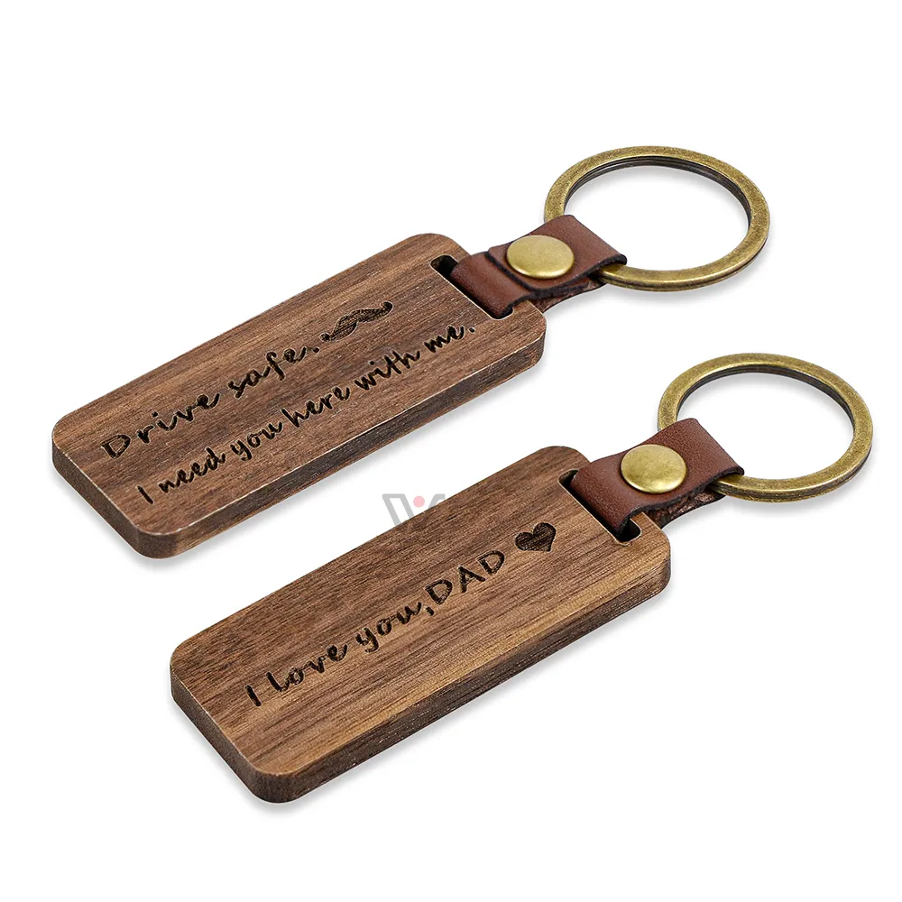 U&I 2023 Fashion Blanks Metal Keychains Straps Custom Luxury Wood Keychain New Design Pu Leather Key Ring In Stock Car Chain For Father's Day