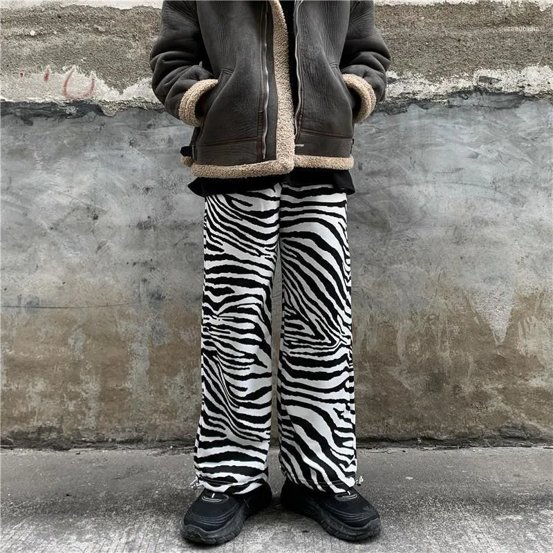 Zebra desen geniş bacak pantolon Kore sokak kıyafeti ins pantolonlar kadın gevşek düz uzun kapris yüksek bel rahat eşofmanlar 2022 kadın
