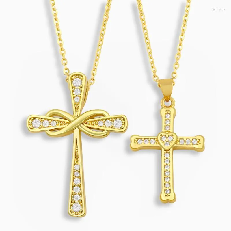 Rhinestone Infinity Cross Necklace For Women CZ Micro Pave Heart Pendant Zirconia Protection Jewelry Nket88 Necklaces