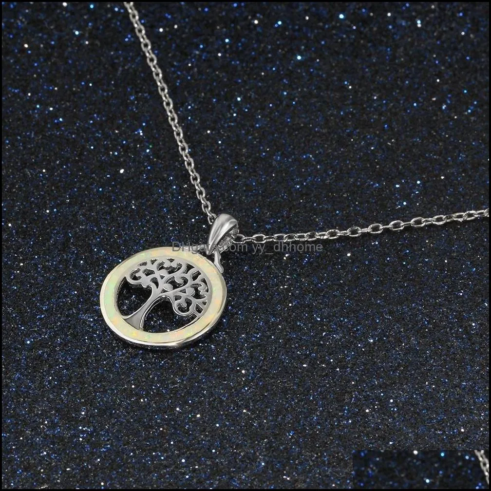 Fashion Exquisite Tree Of Life Pendant 925 Sterling Silver Necklace White Fire Opal Jewelry Glamour Women Fashion Gifts