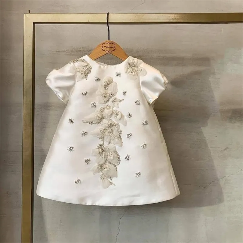 Flower Girl White Dress Childrent Birthday Catchismes для детей Элегантные кружевные боковые платья для девочек для вечеринки для вечеринки A1133 220521