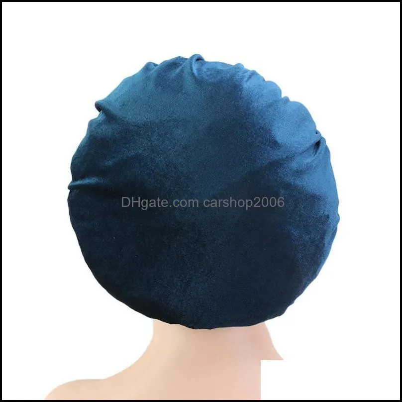 muslim women wide velvet bonnet sleep turban hat cancer chemo beanies cap with premium elastic band head wraps hair loss cap