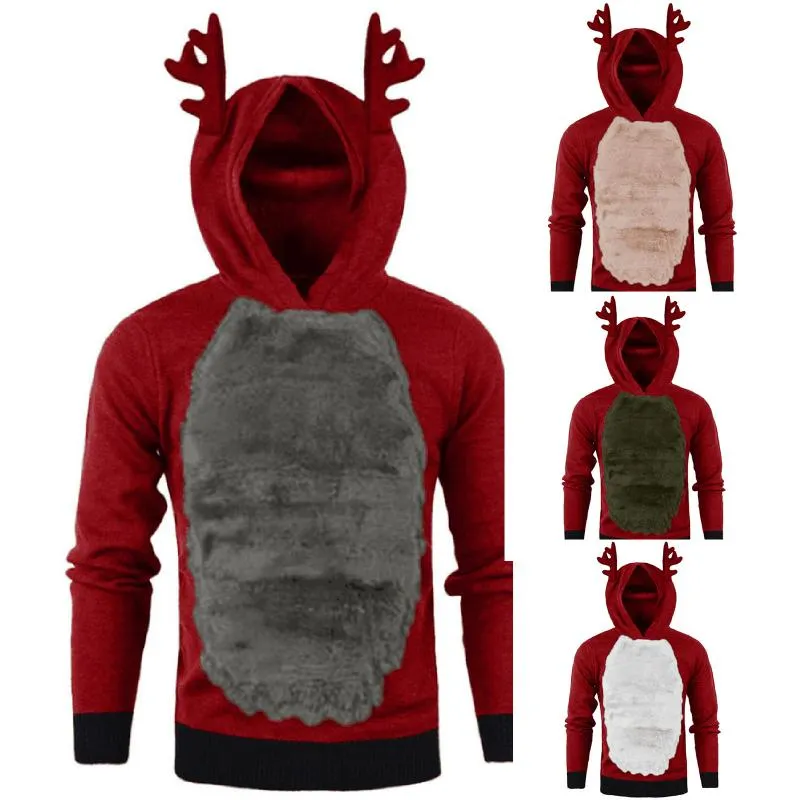 Sweats à capuche pour hommes Sweatshirts Funny Elk Hooded Men Color Block Hauts pour hommes Casual Winter Streetwear Male Christmas Sweater Jacket Pullovers