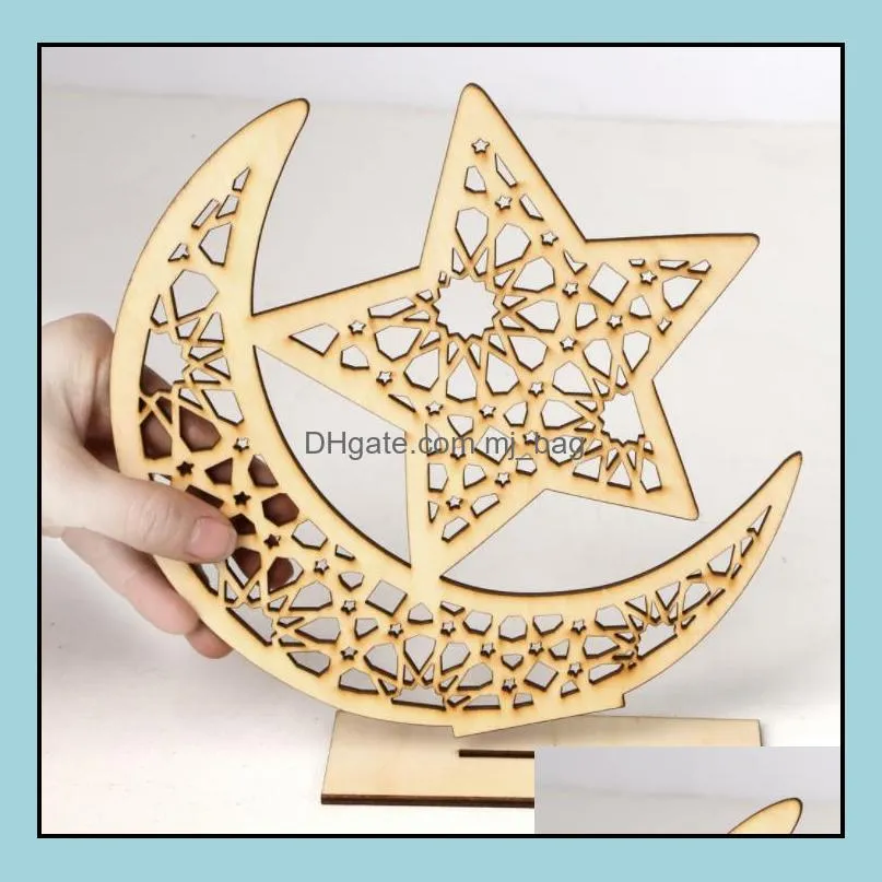 ramadan wooden decor islamic muslim eid mubarak home ornament diy hollow moon star sheep party decoration festival event favor