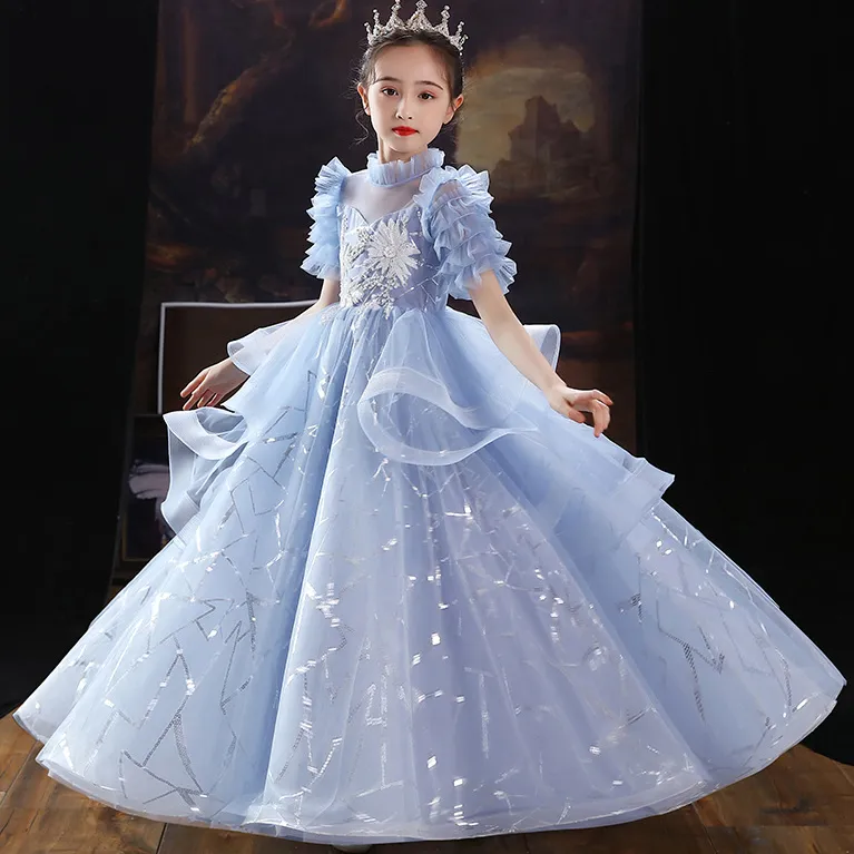 2022 Floral Lace Flower Girl Dresses Ball Gowns Child Pageant Dresses Long Train Beautiful Little Kids FlowerGirl Dress Formal Cheap Toddler Gown