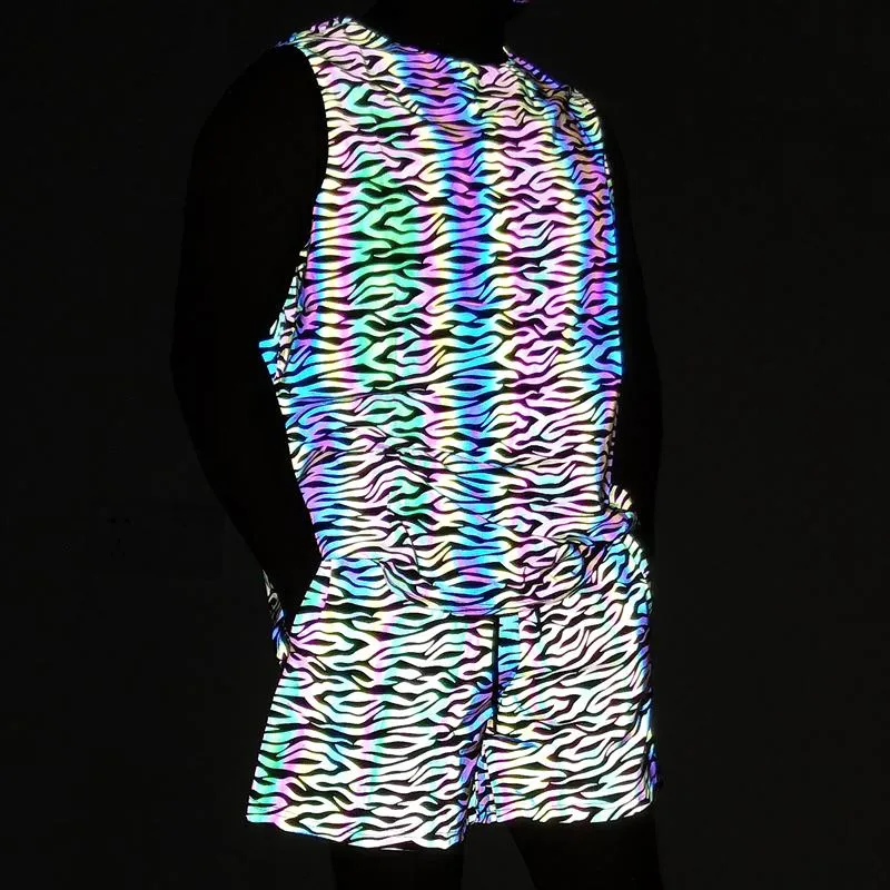 Parcours masculin Summer Summer Chirecs Chired Tiscing Colorful Reflective Top Elasticity Sportswear Sports Vests Light Reflection Joggin