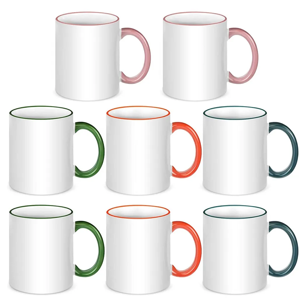 Set da caffè con latte o l'infusione di Ceramica Bianca, sei tazze e piatti. Finemente decorate con motivi e morbidi e floreali