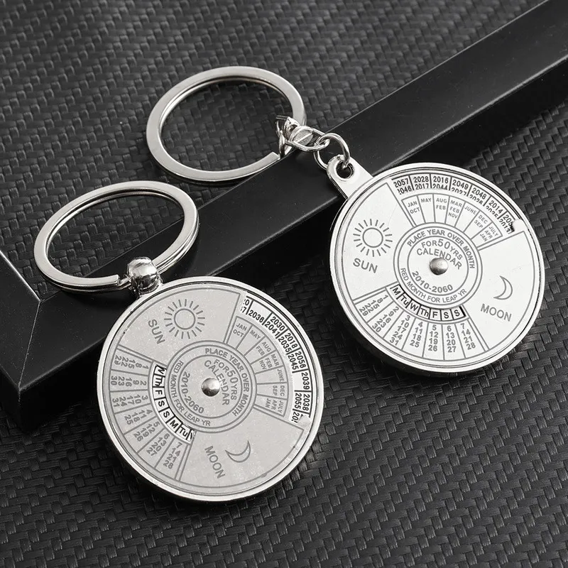 Mini 50 ans calendrier perpétuel porte-clés en métal voiture porte-clés anneau voiture porte-clés pendentif porte-clés Auto accessoires unisexe