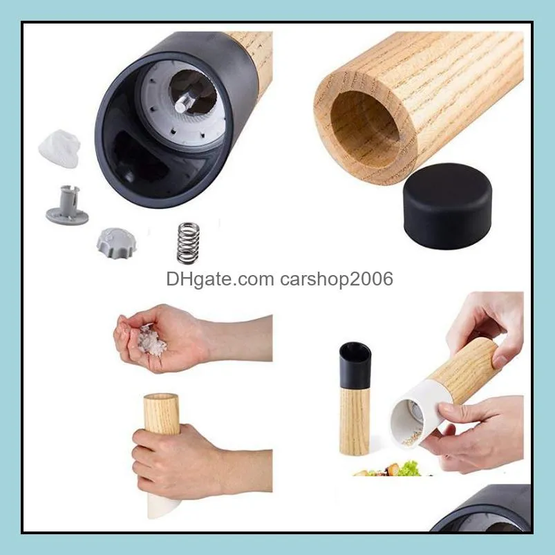 50pcs wooden salt and pepper grinder oak wood pepper mills hand movement grinding kitchen cooking tools sn3323