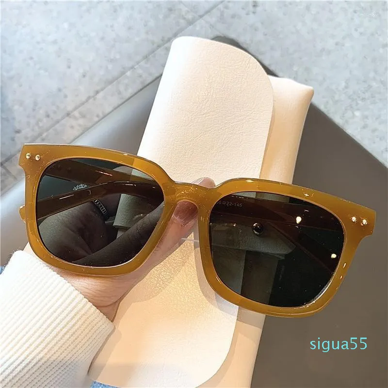 Atacado-óculos de sol vintage marrom oversized quadrado mulheres geléia decoração óculos de sol homens tons óculos uv400sunglasses