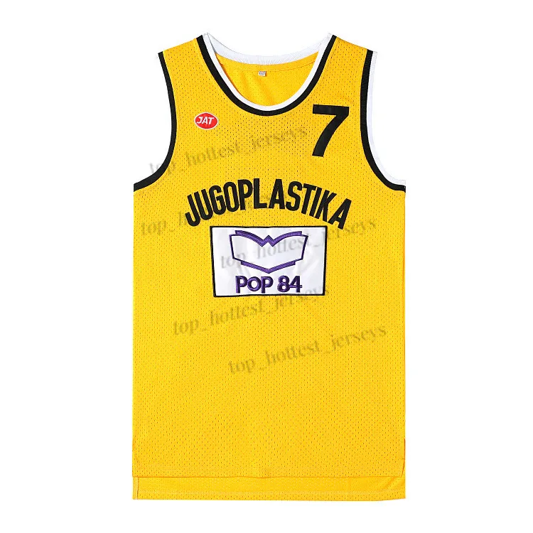 Men Moive Toni Kukoc College Jersey 7 Yellow Basketball Jugoplastika split pop pop kosteys all خياطة أصفر الحجم s-xxl رخيصة