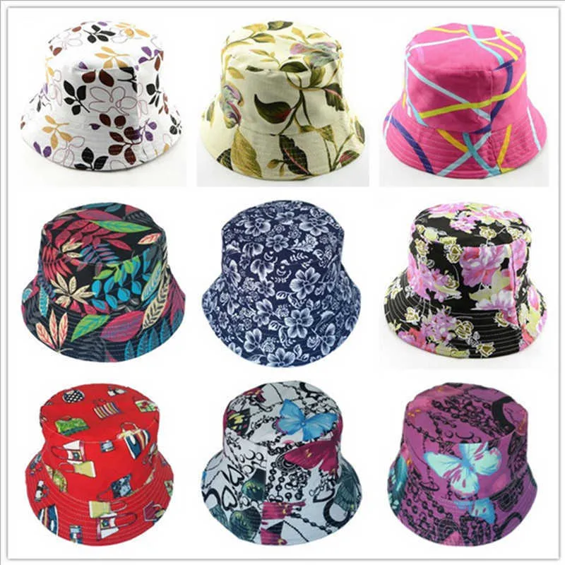 Floral Bucket Grid Women Hat Basin Fisherman Cap Topee Outdoor Travel Canvas Casual Sunhat Classic Printed Beanie Hat Folding Caps