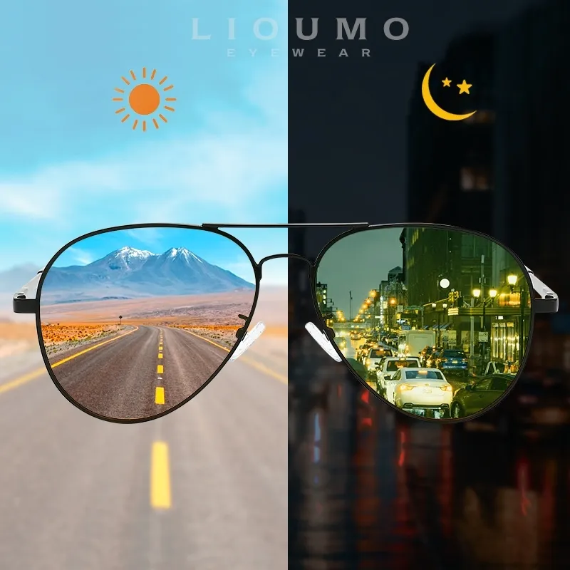 Lioumo pilot solglasögon polariserade män pochromic dag natt körglasögon kvinnor kameleonglasögon uv400 lentes de Sol Hombre W220331