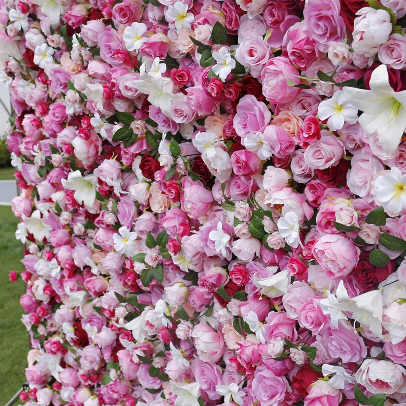 Topkwaliteit kunstmatige 5d rose bloem muur doek bodem rek opgerolde panelen flores arrangement voor bruiloft achtergrond decoratie