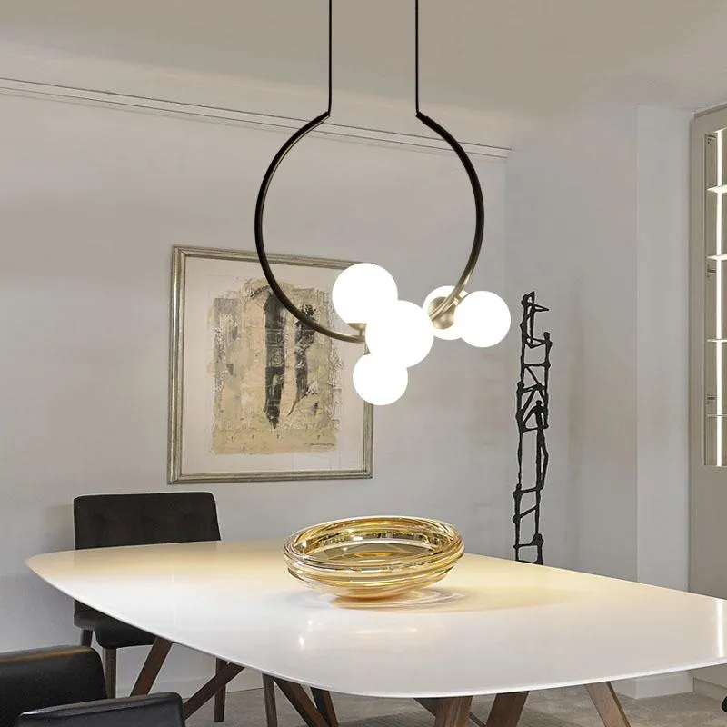 Lampes suspendues Artpad Nordic Metal Wreath Pendentif-Lumière Suspension-lampe Bar Couloir Chambre Restaurant Abat-Jour En Verre Rond G9 LED LampPendant