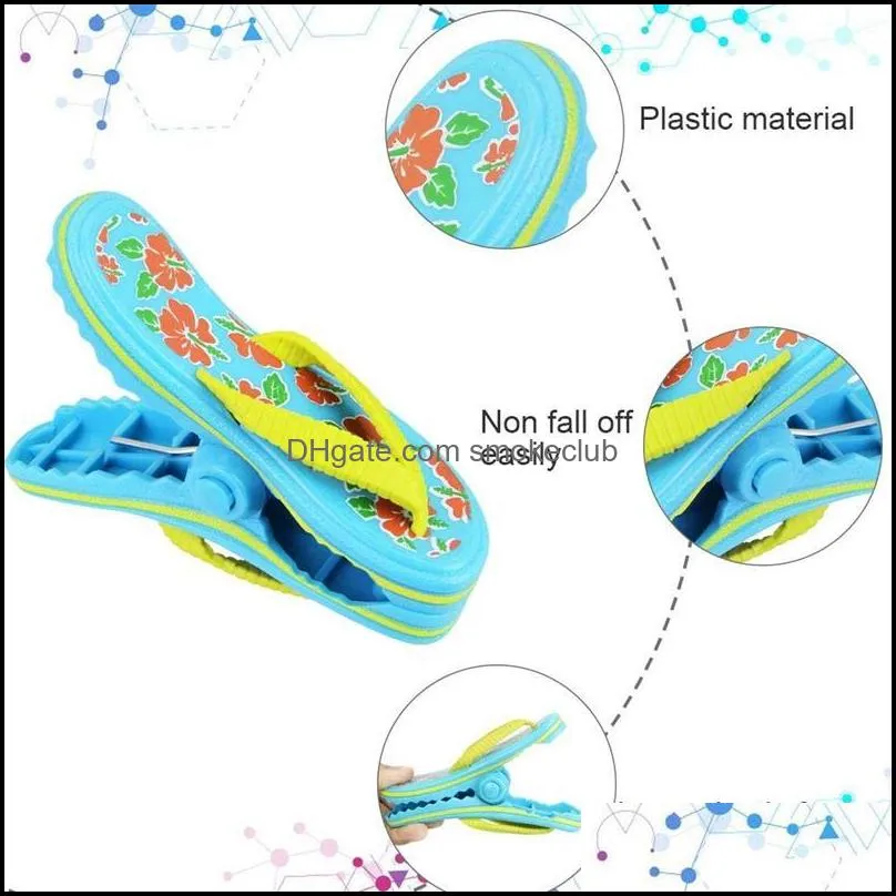 Clothing & Wardrobe Storage 4 Pack Beach Towel Clips Plastic, Cute Slippers Sunbed Pegs, Large Sized Laundry Pegs For Holiday, Beach,