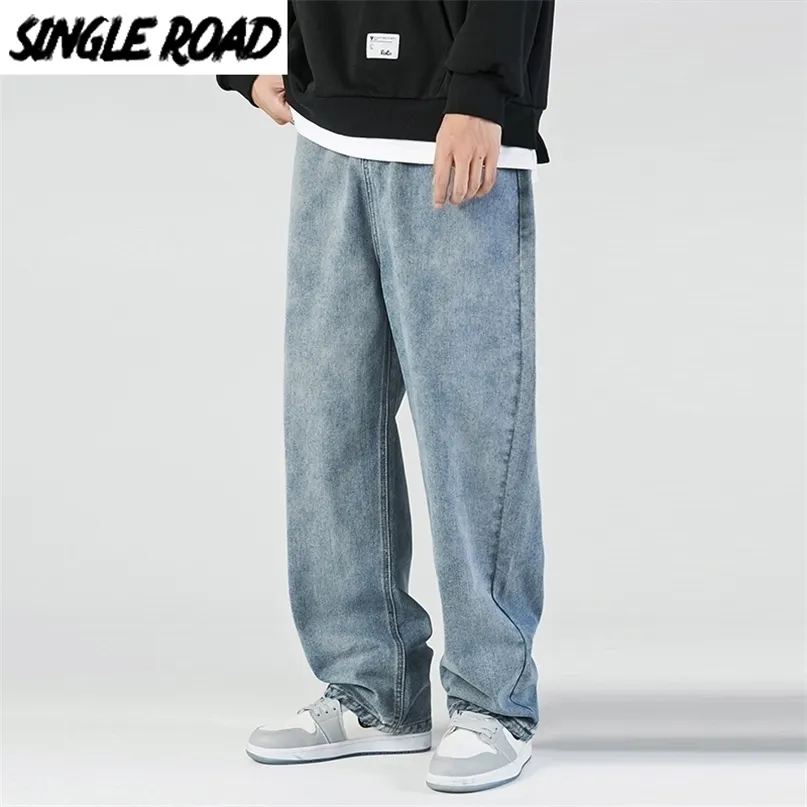 Single Road Hommes Baggy Jeans Mode Surdimensionné Hip Hop Denim Pantalon Homme Streetwear Coréen Pantalon Bleu Pour 220328