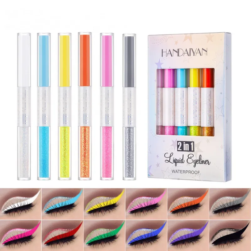 handaiyan 2 in 1 liquid eyeliner waterpoof Liquid Glitter and Matte Colored Eye Liner Stereoscopic Silkworm Laying Pen Easy to Wear Long-lasting Makeup Eyeliners Set