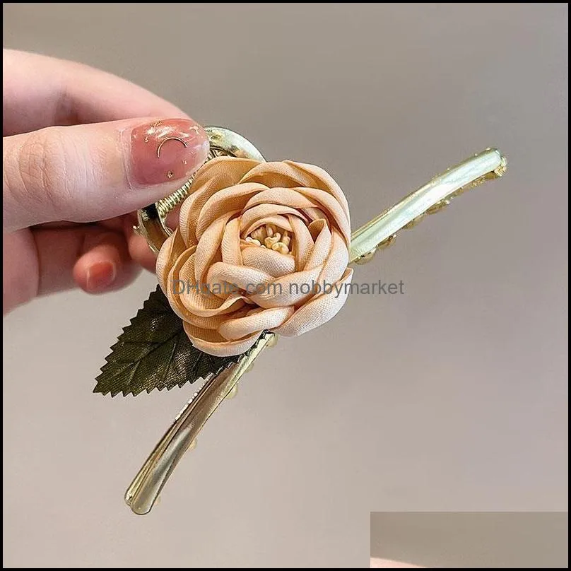 Hair Clips & Barrettes Woman Rose Claw Clip Elegant Metal Updo Jaw With Simulation Flower Decor Shower Clamps Accessories 10.5cm Ml