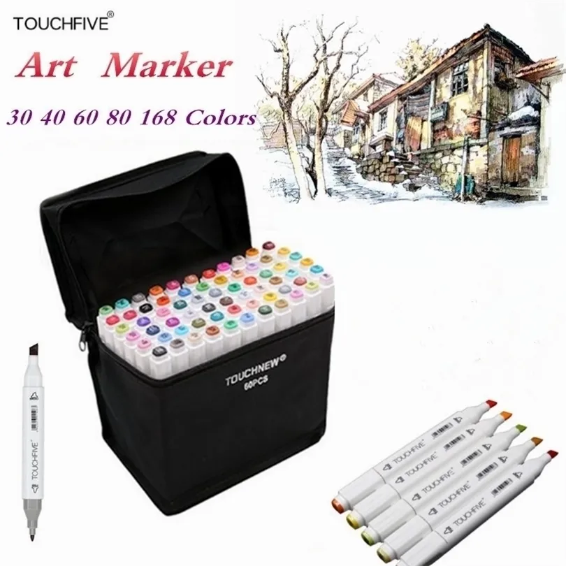 30/40/60/80 kleuren Art Markers Set Dual Head Alcohol Sketch Markers Pen voor manga -tekenmarkeringen Ontwerpbenodigdheden 210226