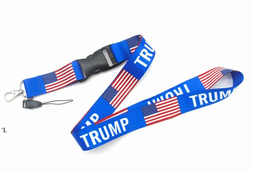 Trump Lanyards Keychain strap USA Flag Make America Great Again ID Badge Holder Key Ring Straps pour Mobile Phone Party Favor BBA13415