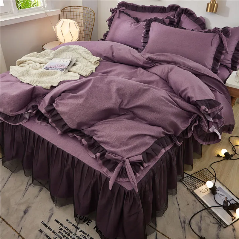 تنورة سرير الرياح الأميرة من أربع قطع مجموعة طبقة من طبقات لحاف مزدوجة