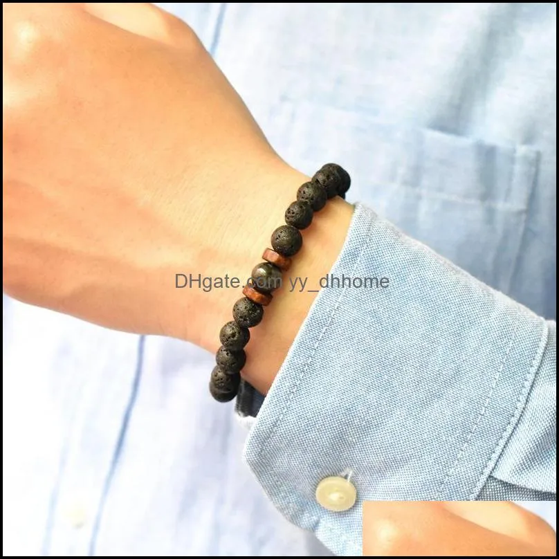 8mm Black Lava Stone Beads Weave Bracelets DIY Aromatherapy Essential Oil Diffuser Bracelet Couples Jewelry
