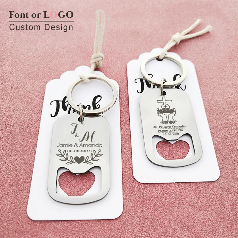 Personalized Wedding Gifts For Guests Baptism Party Favor Keychain Bottle Opener Key Holder Communion Custom Souvenir 220411