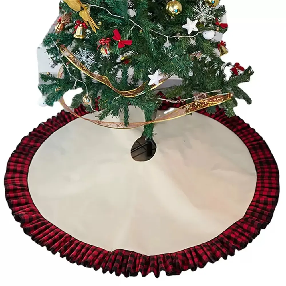 Jupe d'arbre de Noël par sublimation avec bord volanté en toile de jute et lin, décoration d'arbre de Noël, décoration de maison, décorations de vacances de Noël, livraison DHL