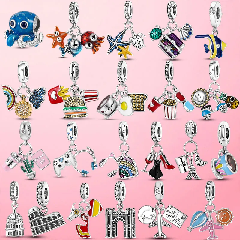 925 Argent Fit Pandora Charme 925 Bracelet En Argent Sterling Océan Voyage Cactus Dangle ensemble de breloques Pendentif DIY Fine Perles Bijoux