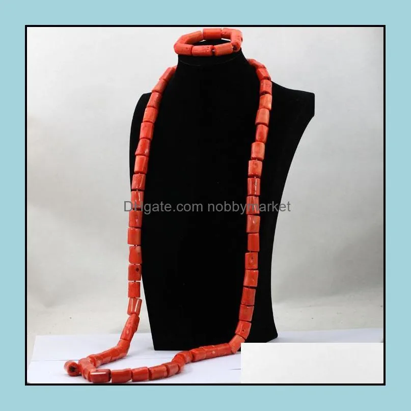 Earrings & Necklace Dubai Wedding Coral Jewelry Quality Men Real Bead Set 50 Inches Long Bracelet For Groom ABH555