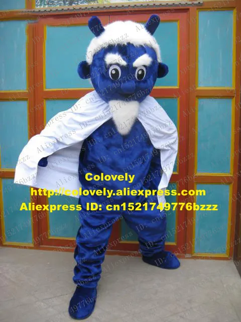 Costume de poupée de mascotte Costume de mascotte de diable bleu vif Mascotte Evil Spirit Bogy Fiend Adulte en peluche avec de grands yeux Cape blanche No.660 Gratuit