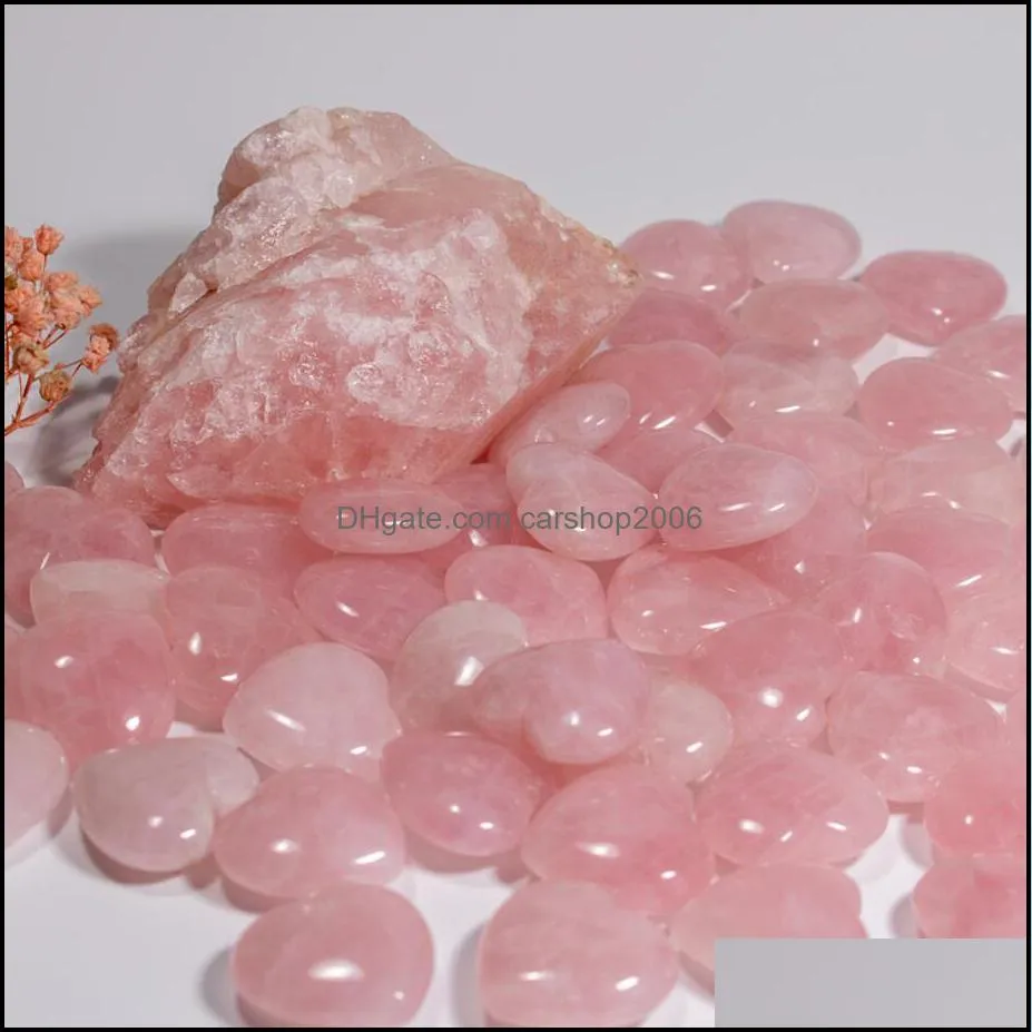 natural pink crystal stone ornaments carved 25*10mm heart chakra reiki healing quartz jewelry making home decor