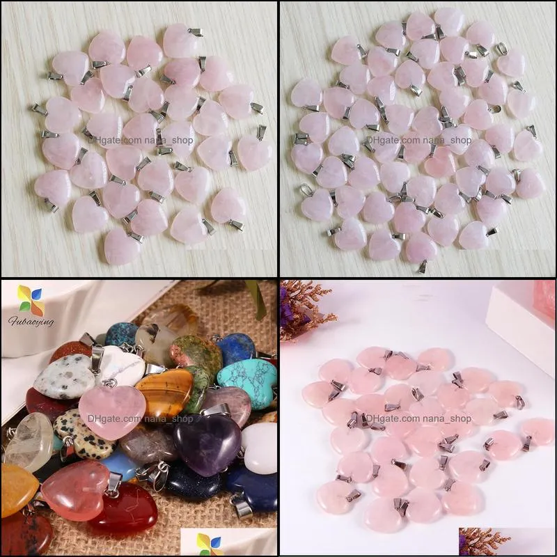 Rose Quartzs Crystal Necklace Natural Stone Heart Pendants Fashion Beads 20mm For DIY Jewelry Making Gemstones