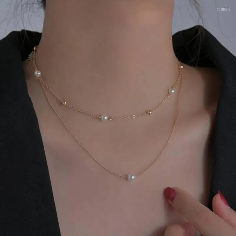 Подвесные ожерелья корейский простое жемчужное ожерелье для женщин 2022 Золотой цвет многослойный цепной цепь Кокер Свадебные украшения дары Godl22
