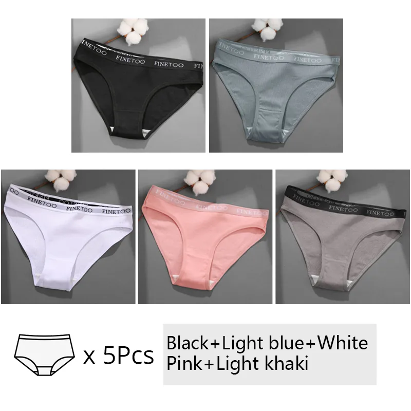 FINETOO Cotton Panties Women M 2XL Solid Color Letter Underwear