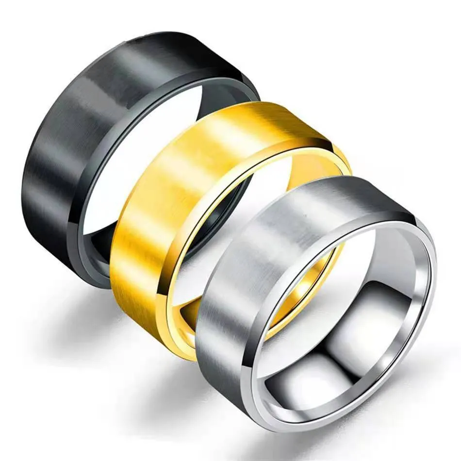 Bague de mariage simple en acier inoxydable de 8MM pour hommes, double hypoténuse brossée mate