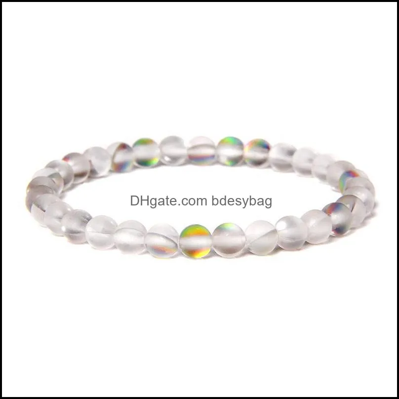 beaded strands fashion women bracelet high luster matte moonstone bracelets 8 mm rainbow glass beads bangle men handmade stretch jewelry