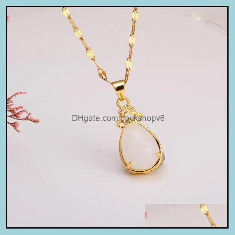 explosive simple high chalcedony drop shape pendant necklace ancient gold inlaid water droplets chains