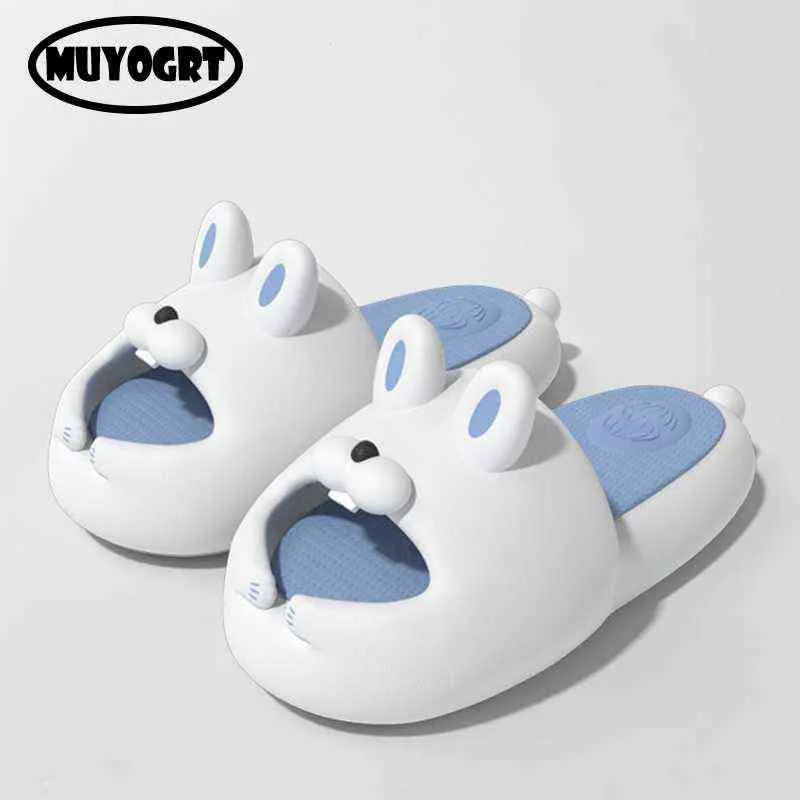 2022 Summer Women Cute Bunny Slippers Couple Thick Bottomed Home Bathing Home Slipper Indoor Household Shark Slides Flip Flops T220728