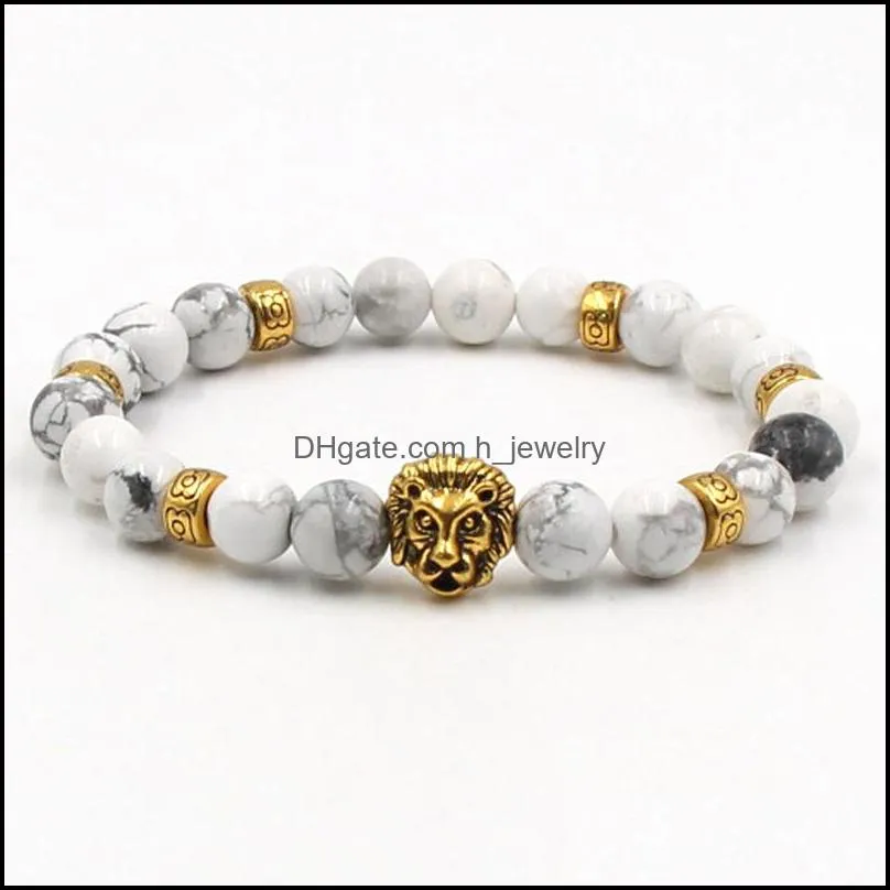 bead stone bracelet 8mm white beads bracelet  owl buddha head stretch elastic men bracelet hjewelry