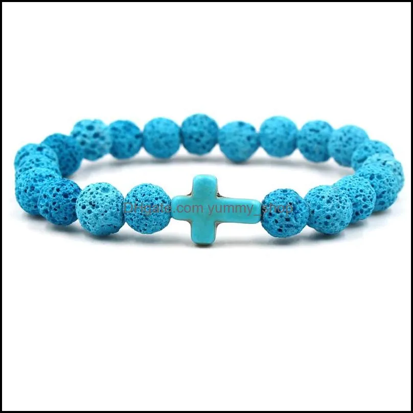 fashion cross natural 8mm lava stone turquoise bracelet aromatherapy essential oil diffuser bracelet for women men