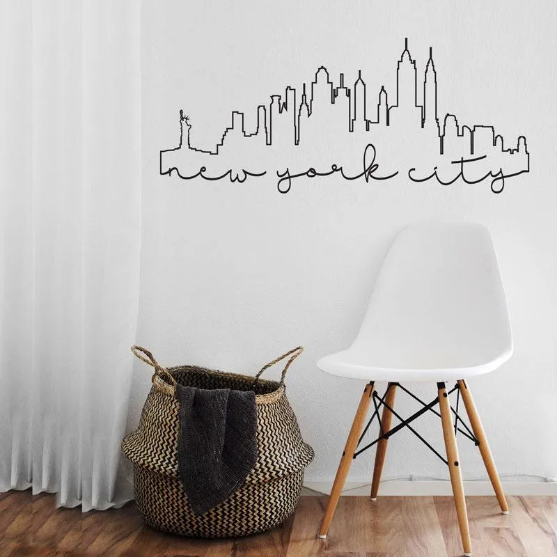 Adesivos de parede york city esboço skyline adesivo doméstico decoração de decalque decalque decalque removível decoração de parede papel mural ct06wall adesivos