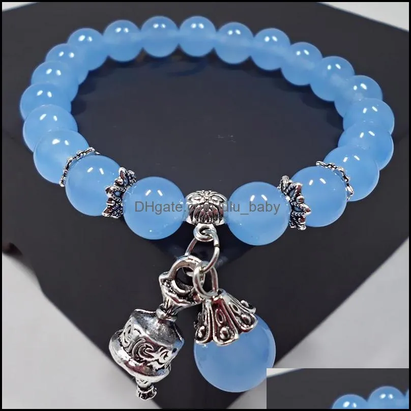Brins de perles Bracelets en cristal naturel d'origine Bracelet en pierre de calcédoine Femme Style ethnique Dames Mode Main perlée à la main Dhvin