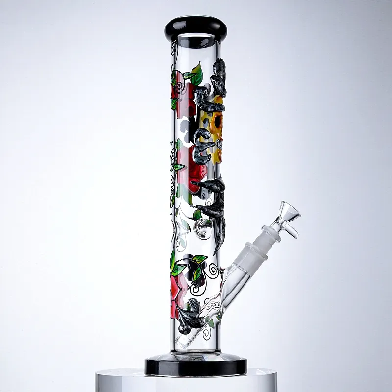 Straight Tube Hookahs 18mm Thick Unique Bongs Handcraft Perc Oil Dab Rigs Smoking Accessories with Bowl GID17