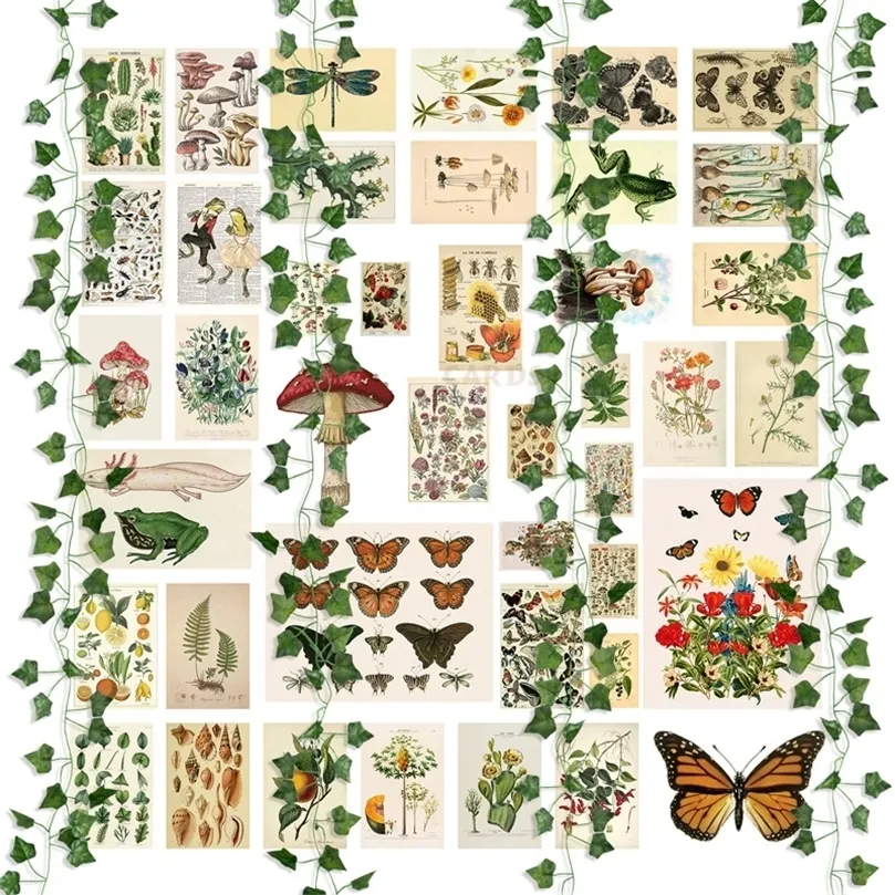 45 pezzi vintage botanico estetico kit collage da parete viti finte illustrazione artistica carta poster dormitorio camera da letto soggiorno arredamento 220510