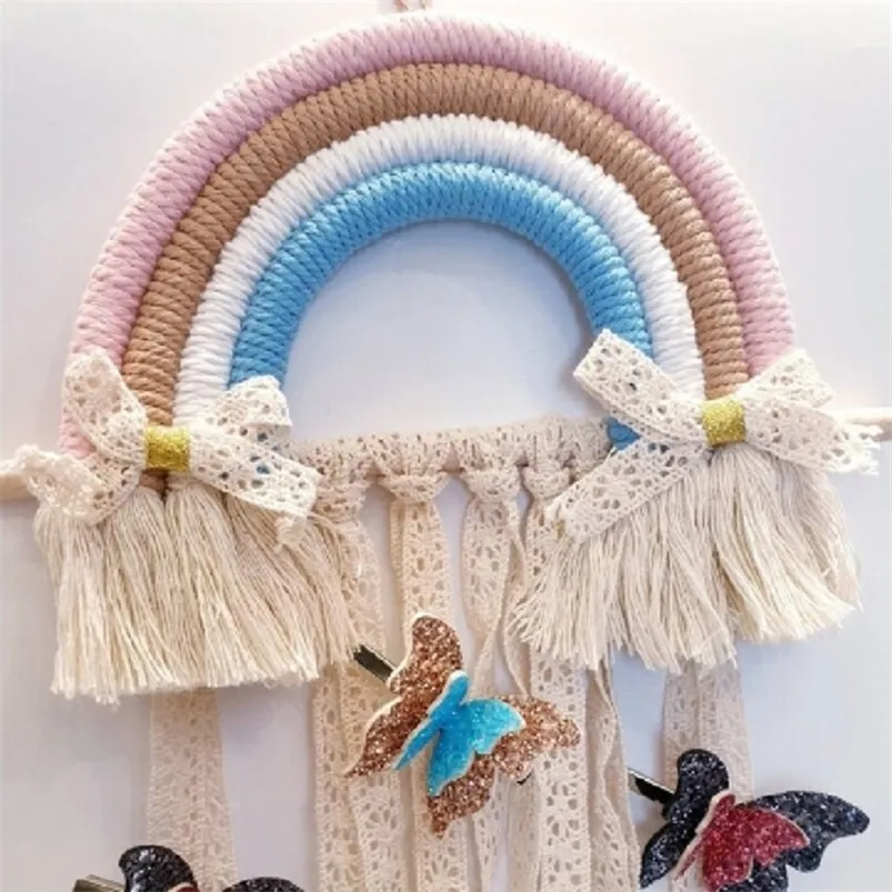 Korean Style Rainbow Hairpin Holder Wall Hanging Hair Clip Bows Accessories Storage Belt Organizer Hanger Girl Room Decoration O 220407