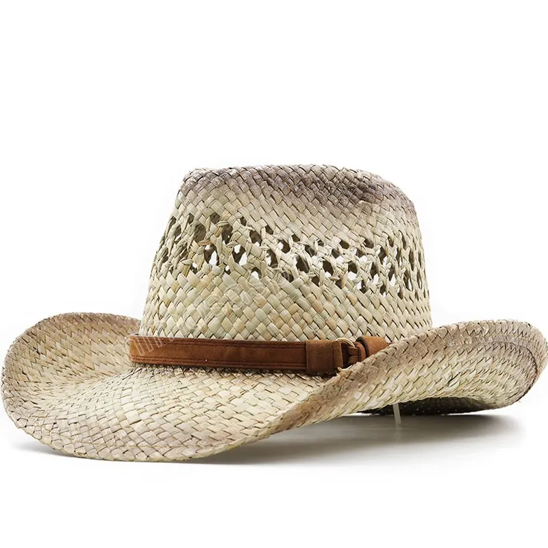 Men Dames Zomer emmer West Cowboy Straw brim hoeden Panamas UV Bescherming Zon Visor Seaside strandhoed