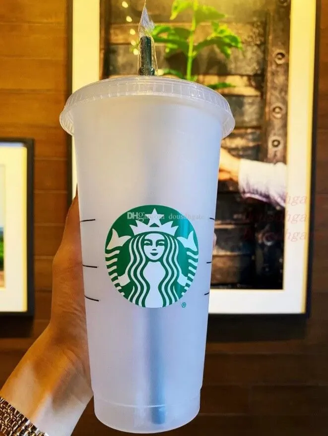 Sirena della dea Starbucks 24oz/710 ml Tumbler Plastics Rinosezione ridotta a bere a forma di pilastro di fondo piatto tazze di paglia di paglia