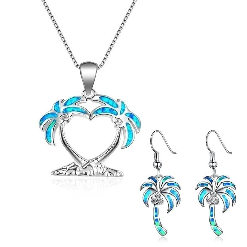 Earrings & Necklace Fashion Cross Twisted Accessories Set For Women Imitation Blue Fire Opal Pendant Jewelry GiftsEarrings